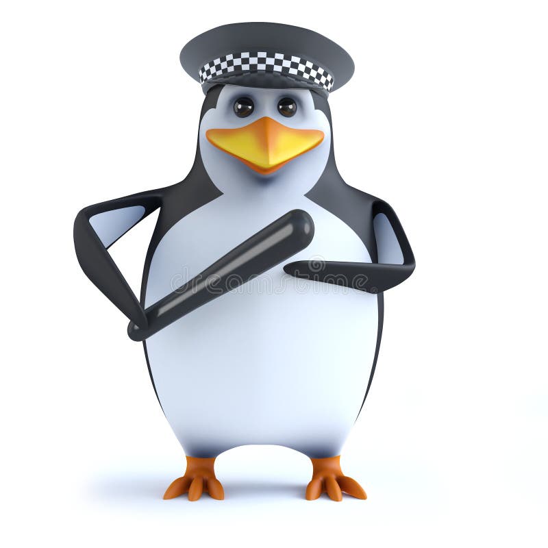 3d Officer Penguin with Truncheon Stock Illustration - Illustration of ...