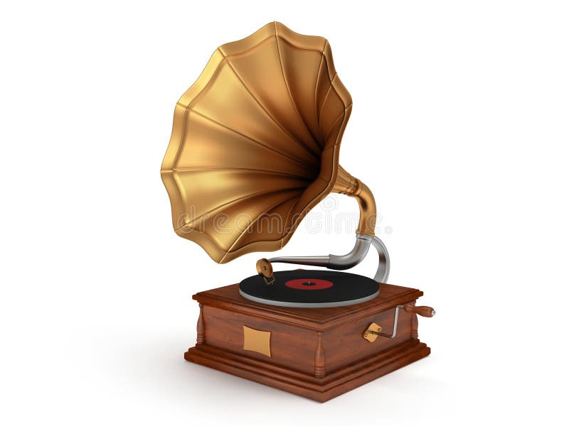 Antique gramophone, vintage music concept, isolated on a white