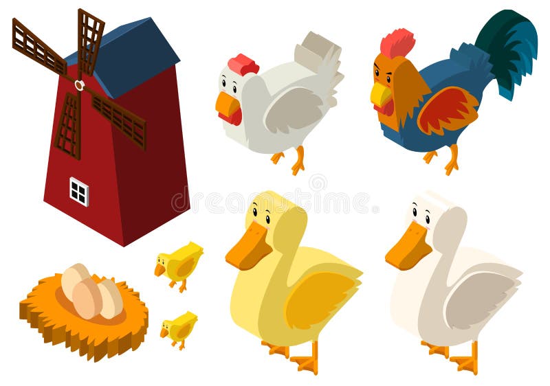 3D ontwerp voor windmolen en kippen stock illustratie 3D ontwerp voor windmolen en kippen stock illustratie