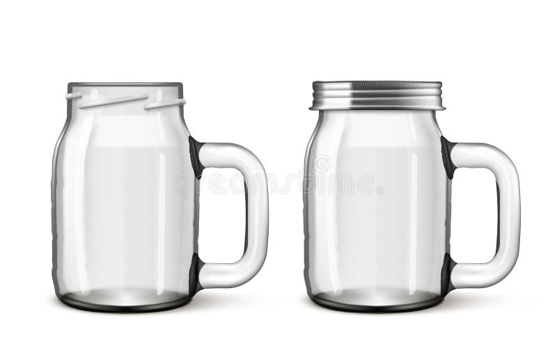 3D Open And Close Transparent Glass Drinking Jar vector illustration