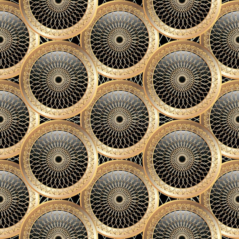 3d ornamental circles vector seamless pattern. Geometric ornate abstract lace background. Grid patterned repeat backdrop. Round vector illustration 3d ornamental circles vector seamless pattern. Geometric ornate abstract lace background. Grid patterned repeat backdrop. Round vector illustration