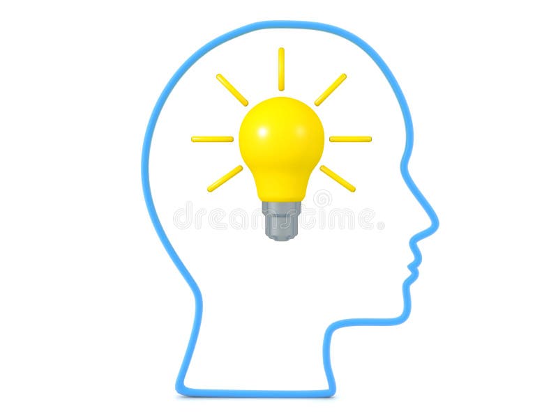 3D Outline of head with bright lightbulb inside it vector illustration 3D Outline of head with bright lightbulb inside it vector illustration