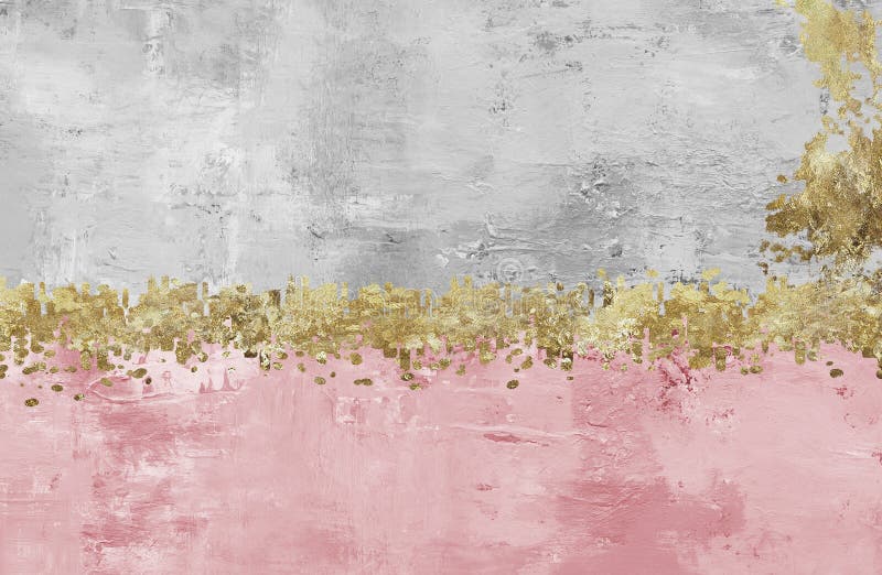 3d paint canvas wall art. modern minimalist boho wall poster. golden shapes in rose and gray background stock images
