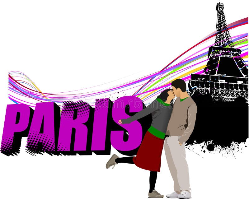 3D palavra Paris na torre Eiffel ilustração stock 3D palavra Paris na torre Eiffel ilustração stock