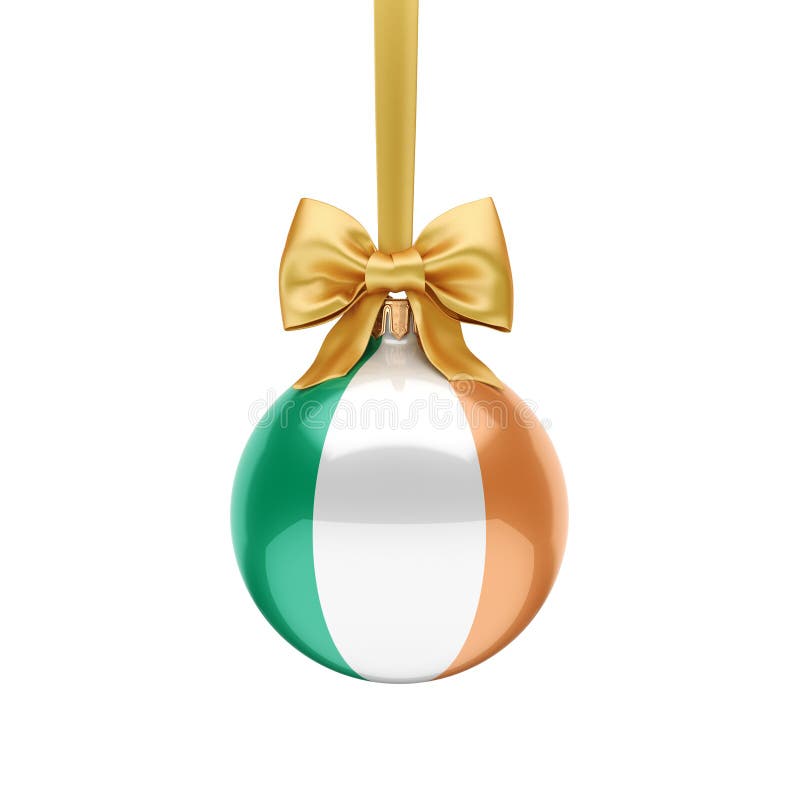 3D rendering Christmas ball decorated with the flag of Ireland. 3D rendering Christmas ball decorated with the flag of Ireland