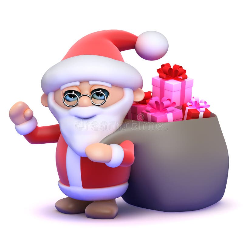 3d Papá Noel arrastra un saco por completo de regalos de Navidad ilustración del vector 3d Papá Noel arrastra un saco por completo de regalos de Navidad ilustración del vector