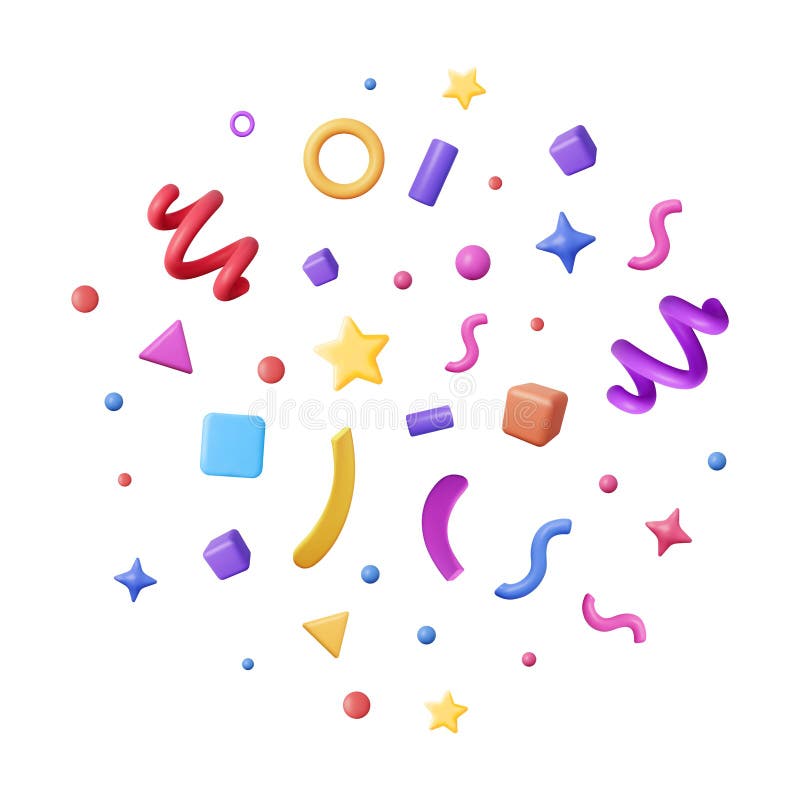 3D Party Confetti Set Isolated on White. Stock Vector Illustration of