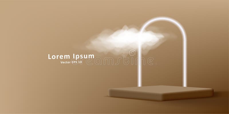 3d pedestal cube with neon light arch and realistic cloud illustration royalty free illustration