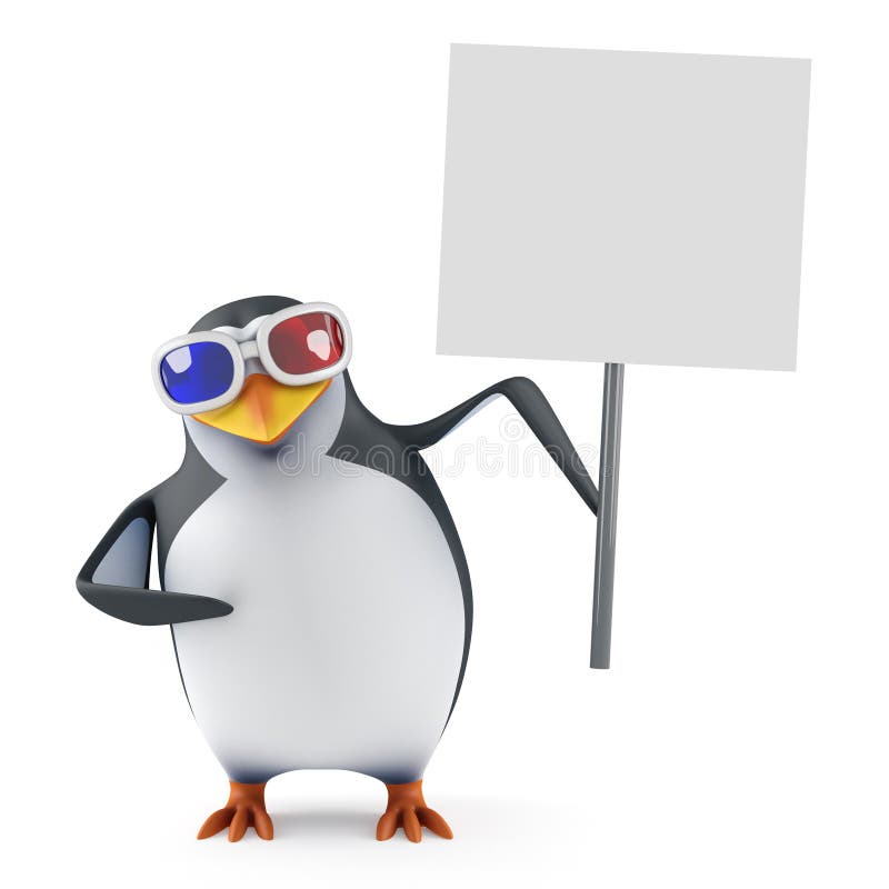 3d Penguin In 3d Glasses Holding Up A Placard Stock Illustration Illustration Of Blank Creature 44969101 3d penguin in 3d glasses holding up a