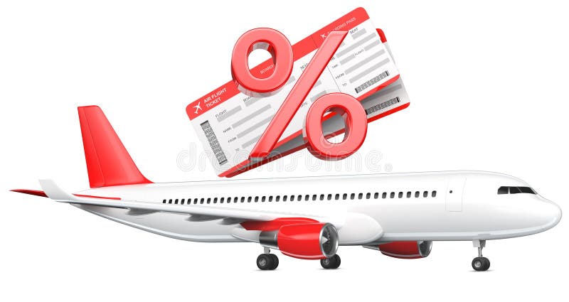 3D Percent or discount Symbol with airline boarding pass tickets over the commercial airplane, passenger plane, 3D vector illustration 3D Percent or discount Symbol with airline boarding pass tickets over the commercial airplane, passenger plane, 3D vector illustration