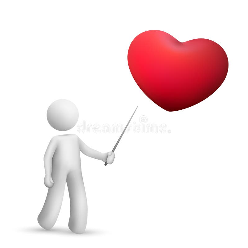 3d person pointing at a red heart symbol