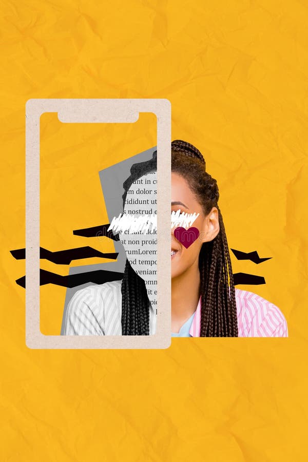 3D photo collage composite trend sketch image of silhouette young woman fashion style faceless cover smartphone frame royalty free stock image