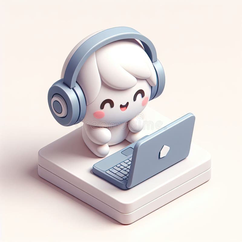 3D icon of a laptop and headphones in isometric style on a white background. 3D icon of a laptop and headphones in isometric style on a white background.