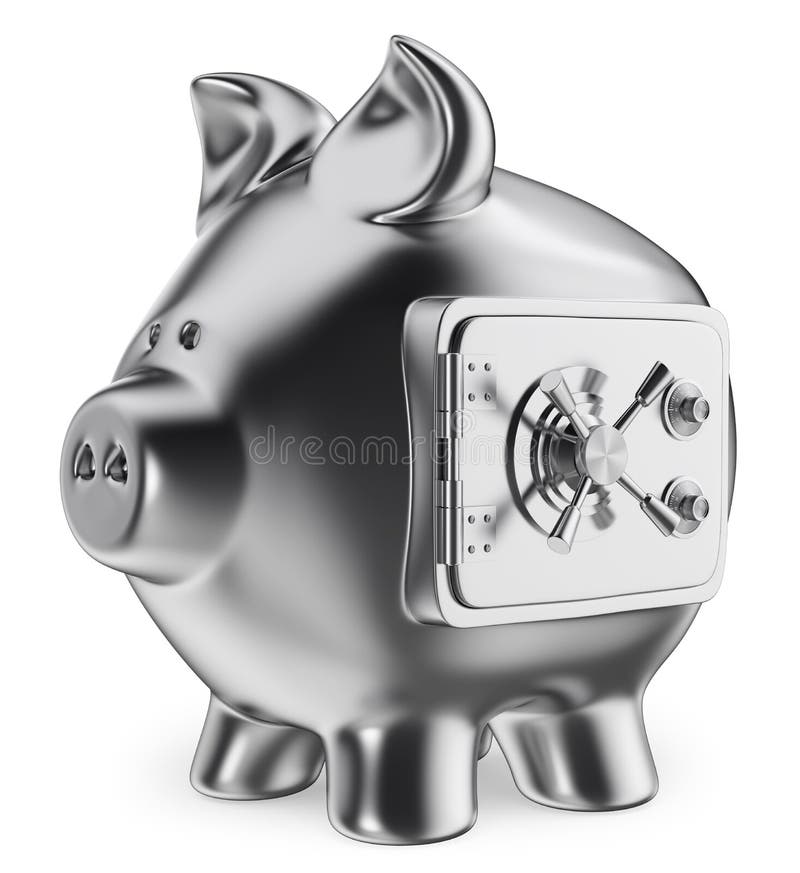 3D Piggy bank. Safe savings concept royalty free illustration