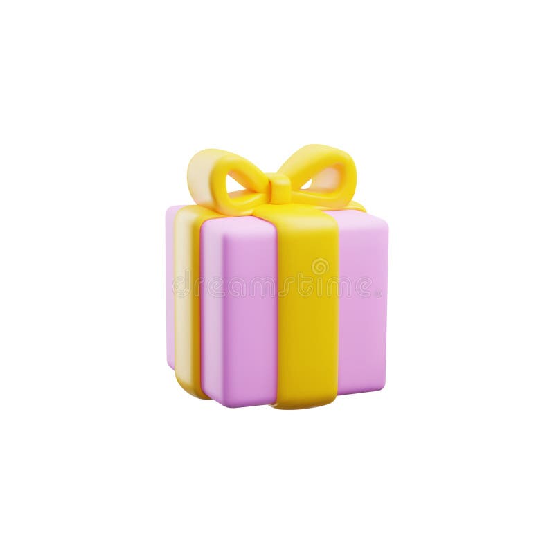 3d pink gift box with yellow ribbon bow, realistic volume vector icon for present holiday surprise, birthday celebration