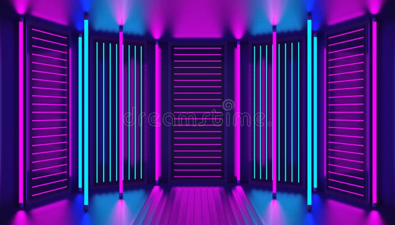 3d Pink Violet Blue Neon Abstract Background. Night Club Interior.  Ultraviolet Podium Decoration Empty Room. Glowing Wall Panels Stock Photo -  Image of reflection, technology: 202483688