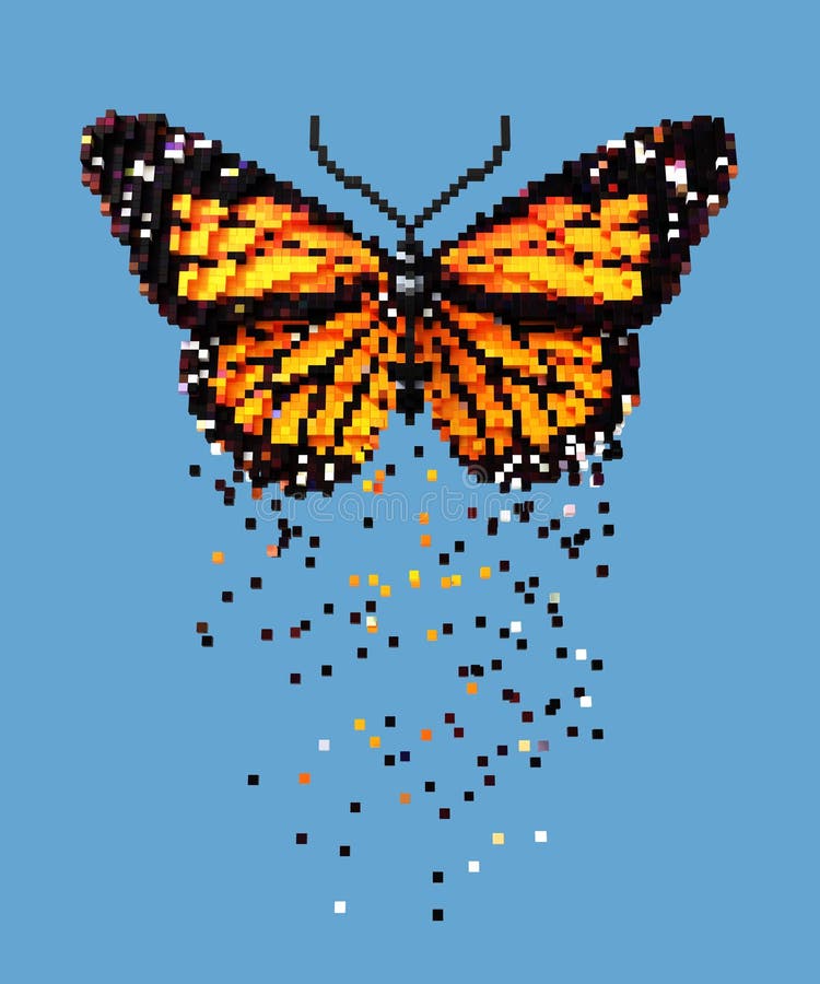 Pixel Art Butterfly Top View Stock Vector Illustration of background
