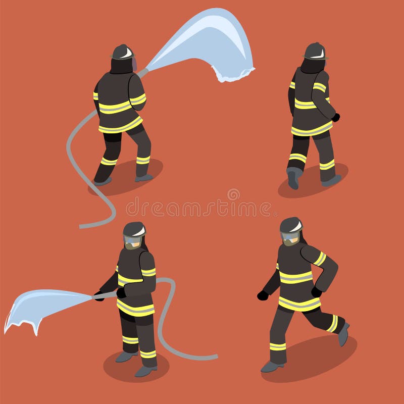 3D plano isométrico aisló a bomberos cortados en la acción libre illustration 3D plano isométrico aisló a bomberos cortados en la acción libre illustration