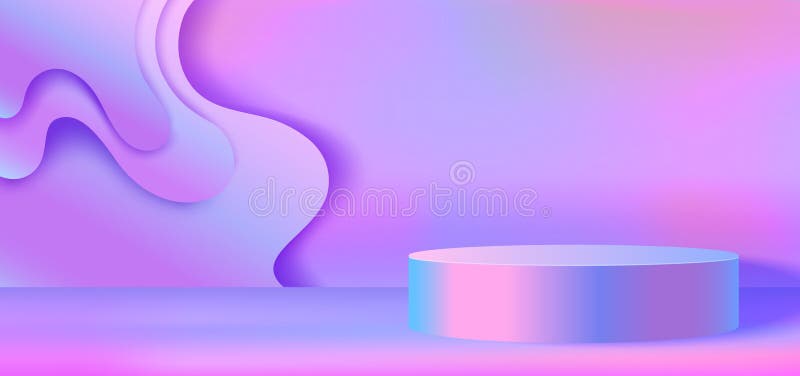 3D podium with holographic neon waves vector illustration