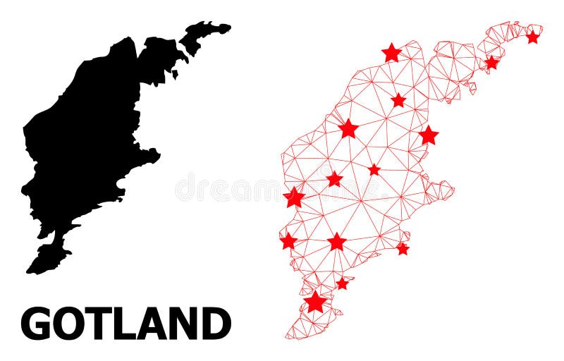 2D Polygonal Map of Gotland Island with Red Stars royalty free illustration