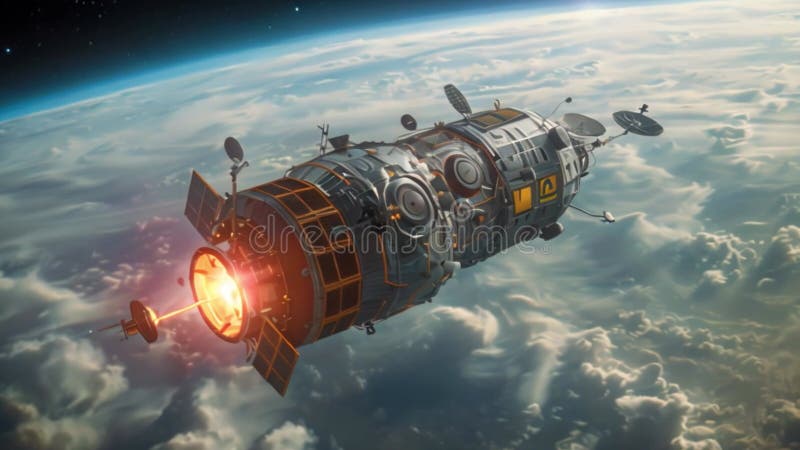 3D Printed Antenna Deploys From Small Satellite Above Earths Clouds royalty free illustration