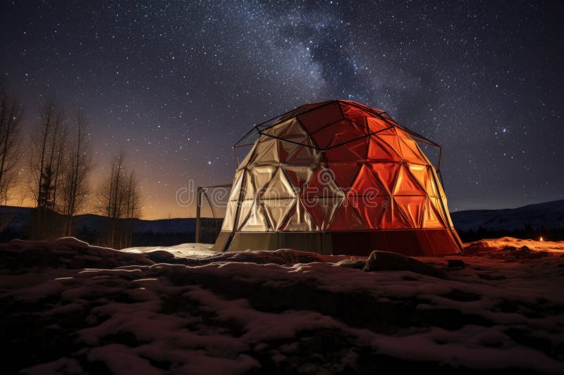3d-printed mars habitat dome under starry sky stock illustration