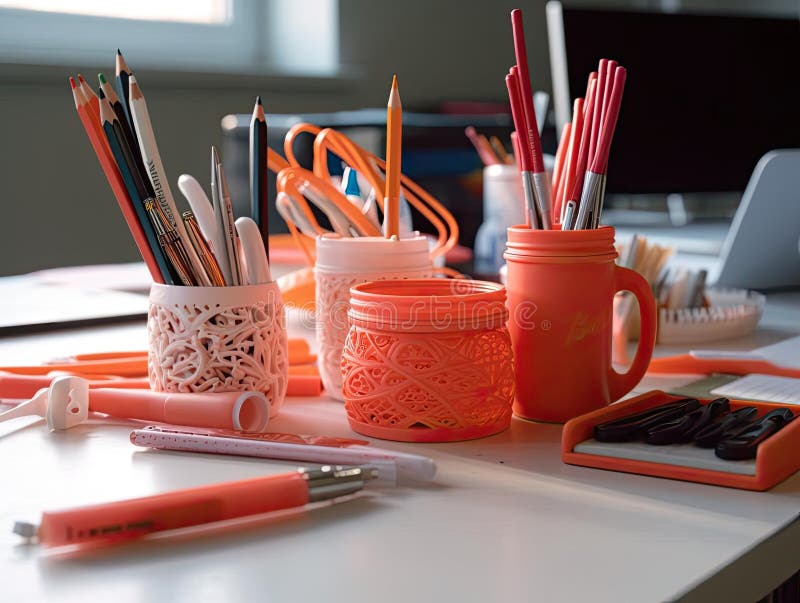 desktop 3d printer printing orange model close up