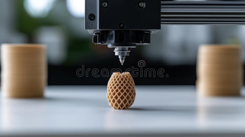 3D printer creating a lattice structure object. stock illustration