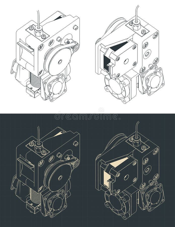 3d Printer Extruder Isometric Blueprints Stock Vector - D Printer ExtruDer Isometric Blueprints StylizeD Vector Illustrations 258661492