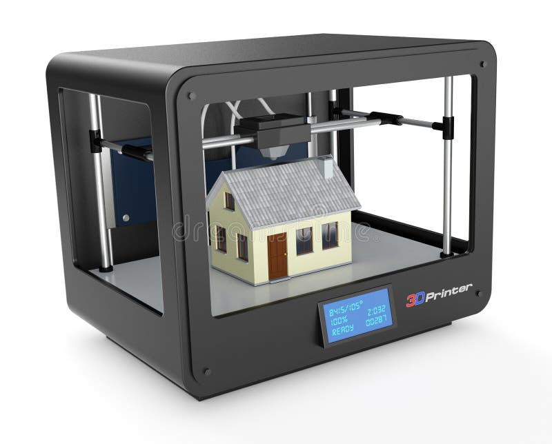 3d Printer and House Building, Concept Stock Illustration