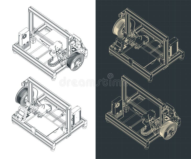 3D Printer Isometric Blueprints Stock Vector - D Printer Isometric Blueprints StylizeD Vector Illustration 246436620