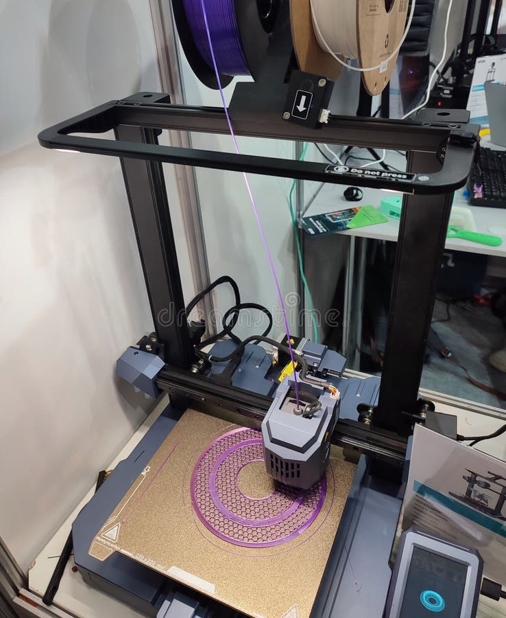 3D printer printing object close-up. Process creating three-dimensional model stock photo