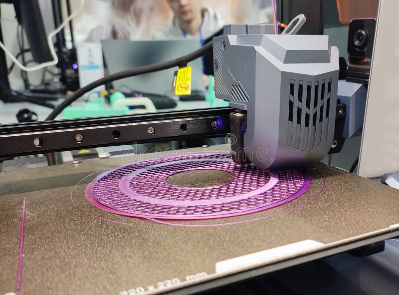 3D printer printing object close-up. Process creating three-dimensional model royalty free stock image