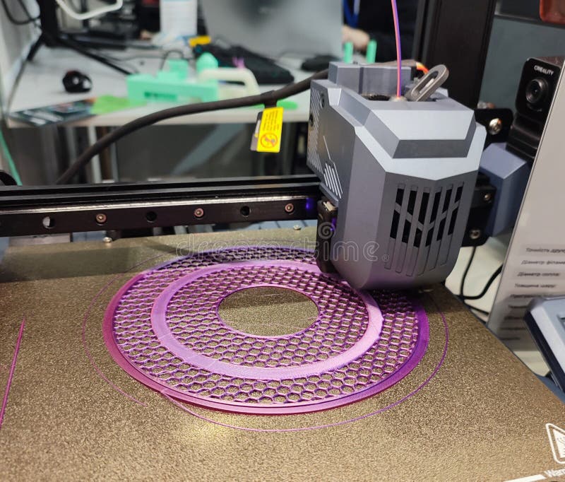 3D printer printing object close-up. Process creating three-dimensional model royalty free stock photos