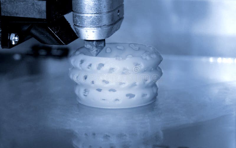 3D printer prints bkue gray form figure close royalty free stock photos
