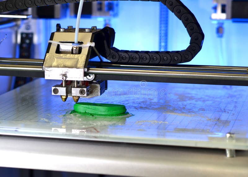 3D Printer Prints The Form Of Molten Plastic Green. Stock Image - D Printer Prints Form Molten Plastic Green Close Up Automatic Three Dimensional Performs MoDeling Laboratory Progressive 145459039
