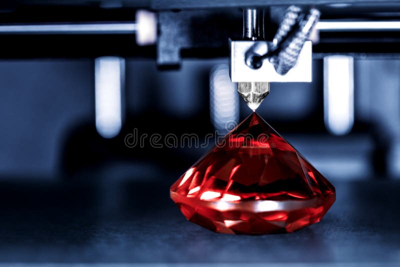 3D printer prints a gem, Ruby with transparent filament