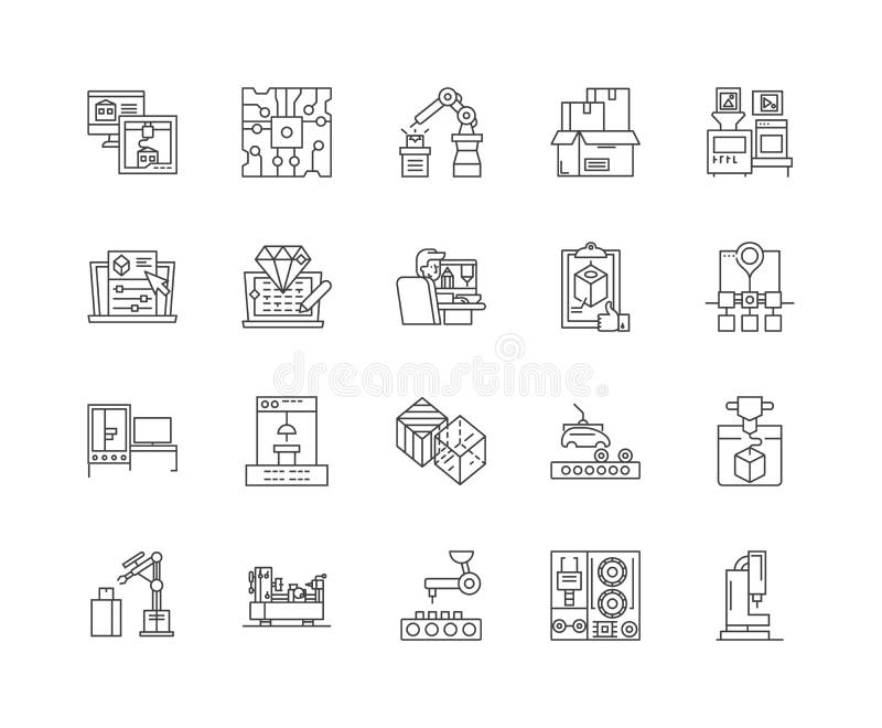 3d printing line icons, signs, vector set, outline illustration concept vector illustration