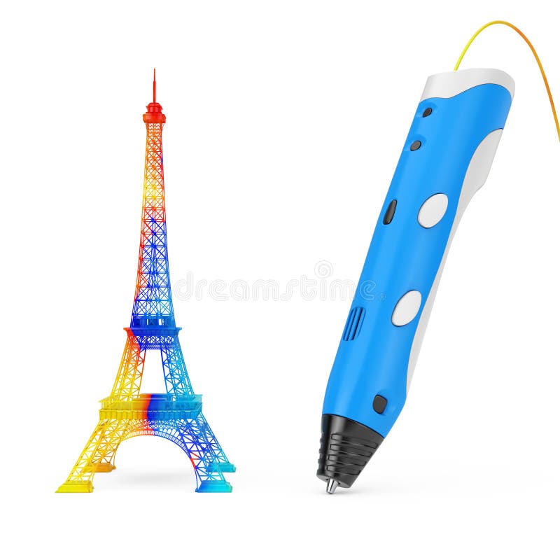 3d Printing Pen Print Color Eiffel Tower. 3d Rendering Stock