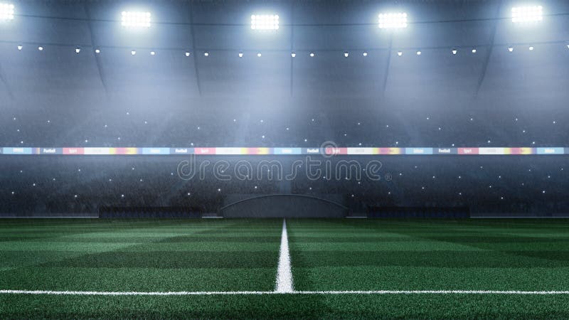 3d Empty Professional Soccer Stadium Background With Crowd Stock Illustration Illustration Of Floodlight Soccer