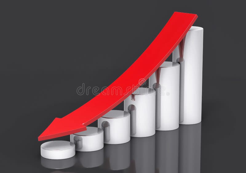 Silver and Red 3D Profit Decrease Background. Sales decrease illustrations