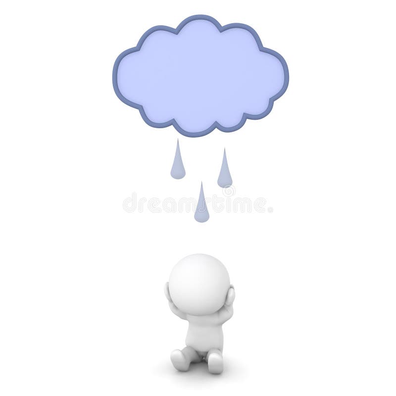2682 3D Przygnębionego charakter z raincloud nad on ilustracja wektor 2682 3D Przygnębionego charakter z raincloud nad on ilustracja wektor