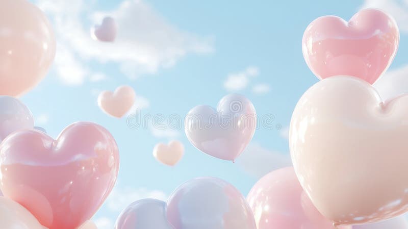3d Punglande rosa, vita valentinhjärtan under semestern som kör över blå himmelsblå bakgrund och framkallar ömtålig romantisk bakg royaltyfria bilder