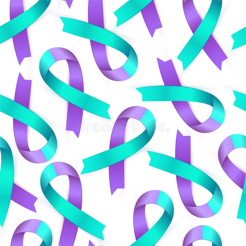 3d Purple blue ribbon seamless pattern for Suicide Prevention Awareness