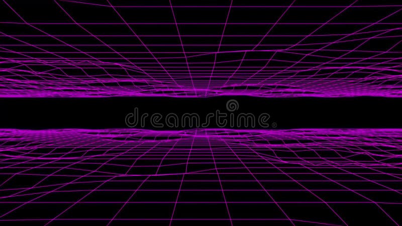 3D purple flowing digital grid floor & ceiling loopable background royalty free illustration