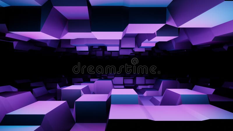 3d Purple techno surface from squared shapes