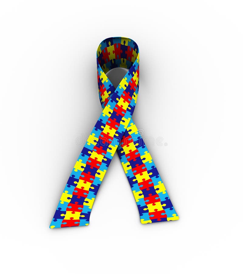 3d Puzzle Pattern Ribbon Autism Awareness On White Stock Illustration