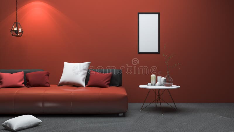 3d que rende a sala de visitas moderna vermelha do estilo com decoração agradável ilustração stock 3d que rende a sala de visitas moderna vermelha do estilo com decoração agradável ilustração stock