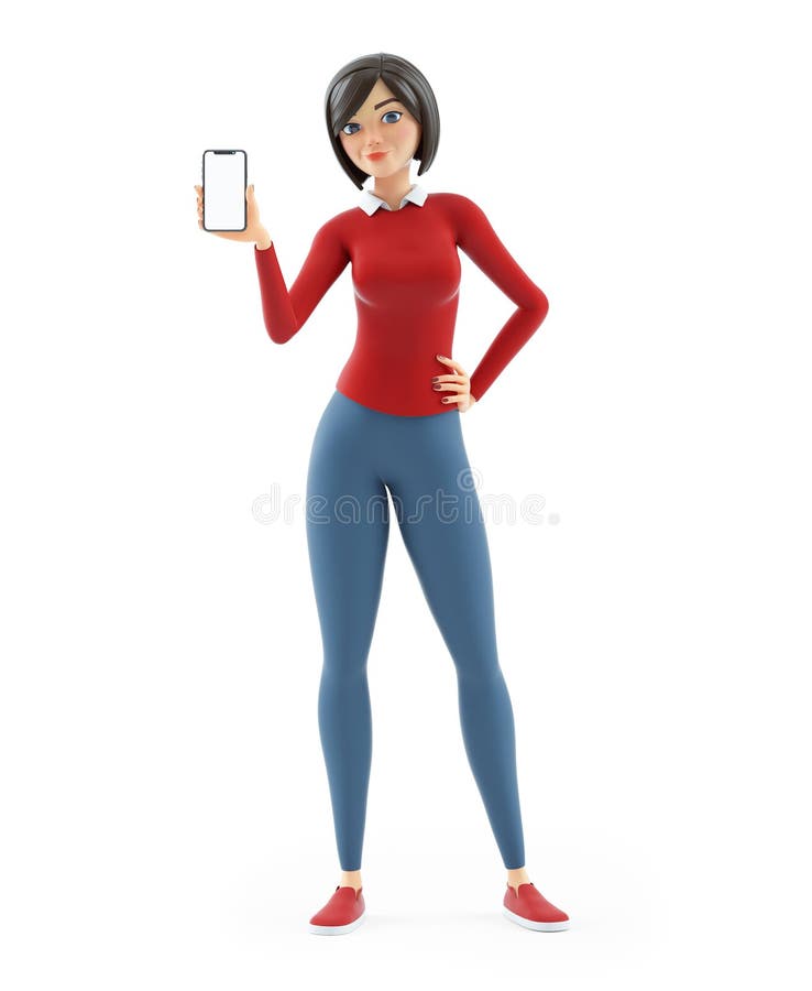 3d ragazza informale che mostra il suo smartphone illustrazione vettoriale