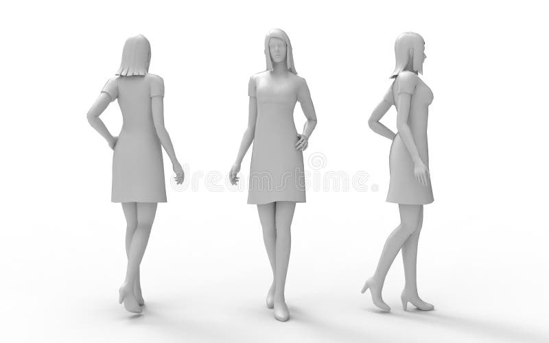 3d rappresentazione di una donna in posa e in piedi isolata su sfondo bianco